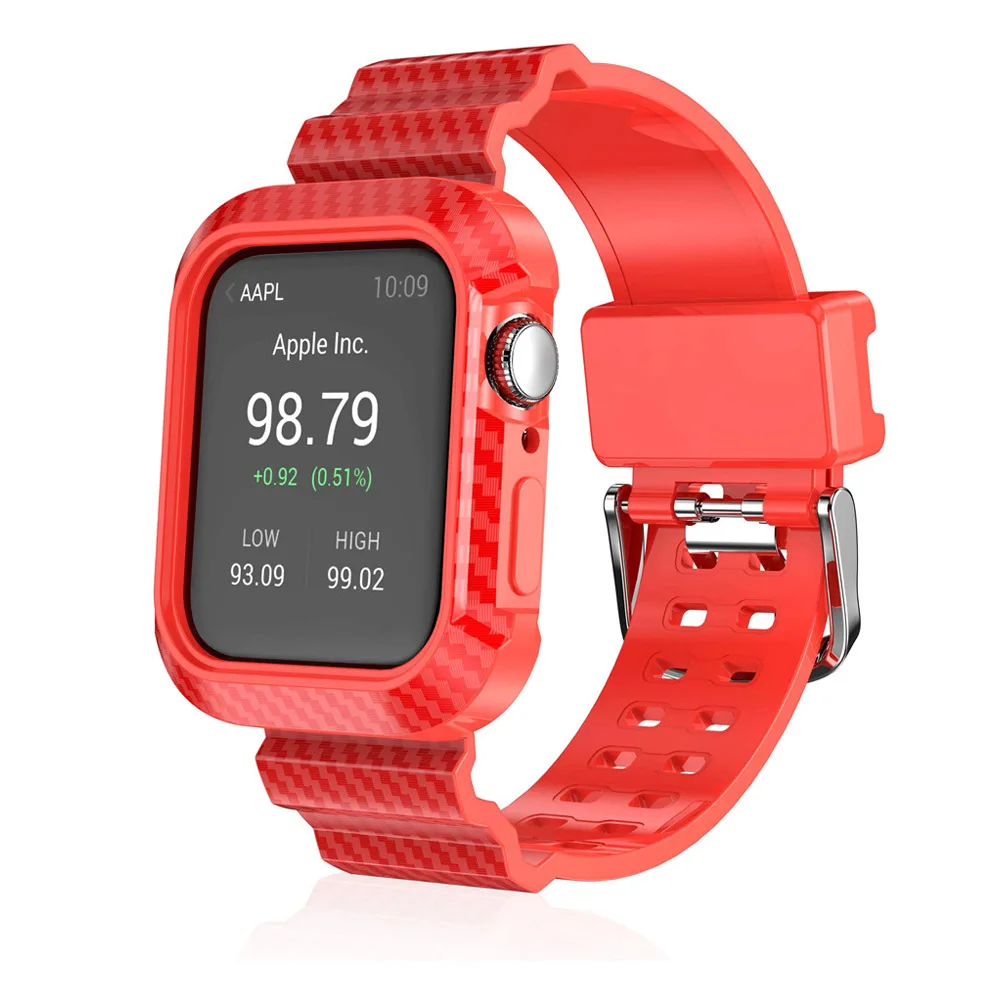 Red Дизайн из углеродного волокна Мягкий Ремешок с рамкой чехол для Apple Watch Band Series 5 4 44 мм Спорт на открытом воздухе браслет ремень - Цвет ремешка: Red