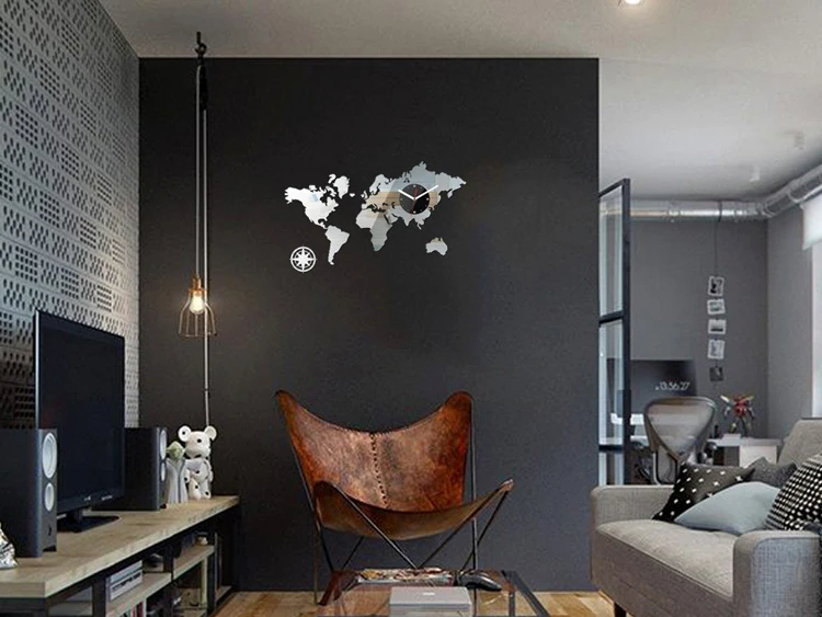 Немой акриловый мир часы карта бревна цвет стены эко наклейка Креативный дизайн