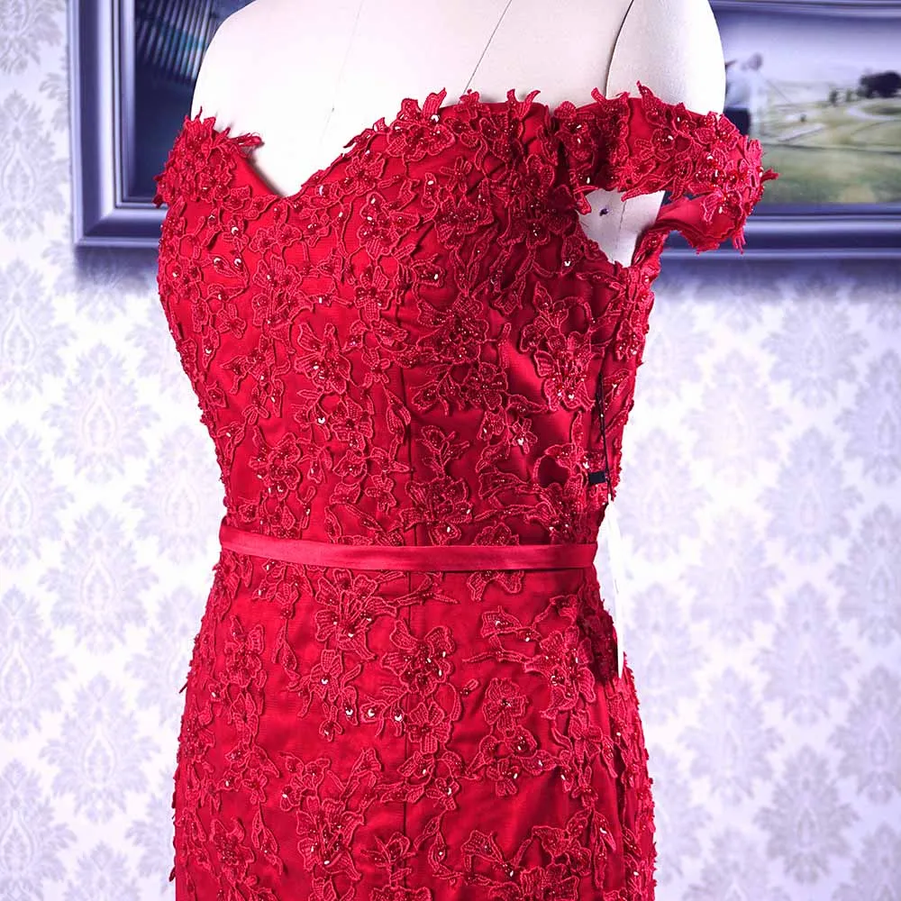 Красное/Бордовое платье Русалка с открытыми плечами для выпускного вечера