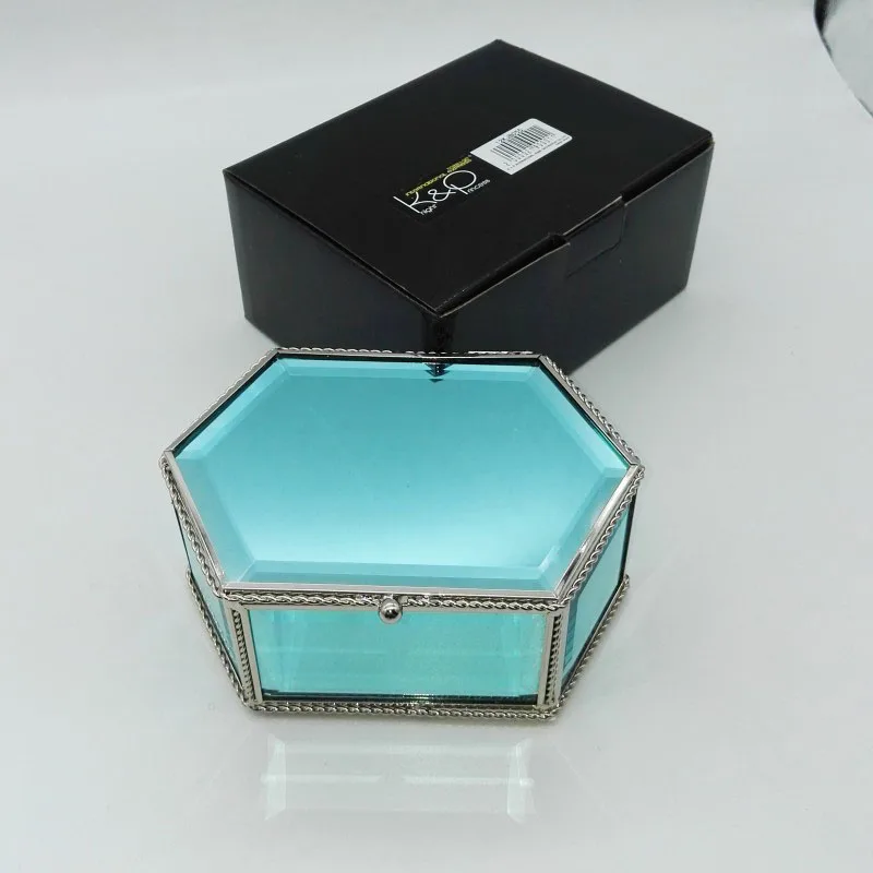 Fashion blue crystal glass jewelry box Retro Earring Ring Flower Plants Display Box Case Wedding Decor Girlfriend gift | Дом и сад