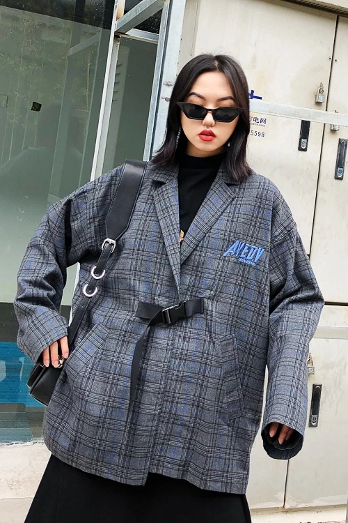 Жасмин ретро Британский клетчатый воротник строчка Пряжка красивый прохладный и Расслабленный вариант пальто куртка
