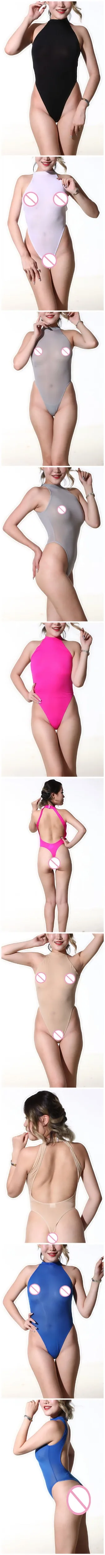 Холтер ледяной шелк прозрачный комбинезон с высоким вырезом Wetlook бодичулок сексуальный горячий эротический боди Combinasion Femme цельный купальник