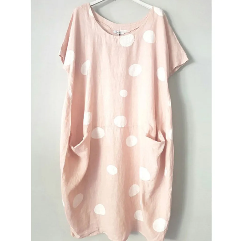 Хлопковое и льняное удобное свободное однотонное платье большого размера в