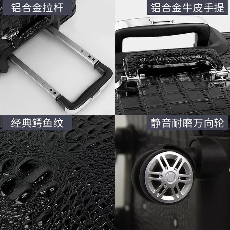 Crocodile pattern cowhide rolling luggage spinner carry on genuine leather travel suitcase fashion high quality trolley case | Багаж и