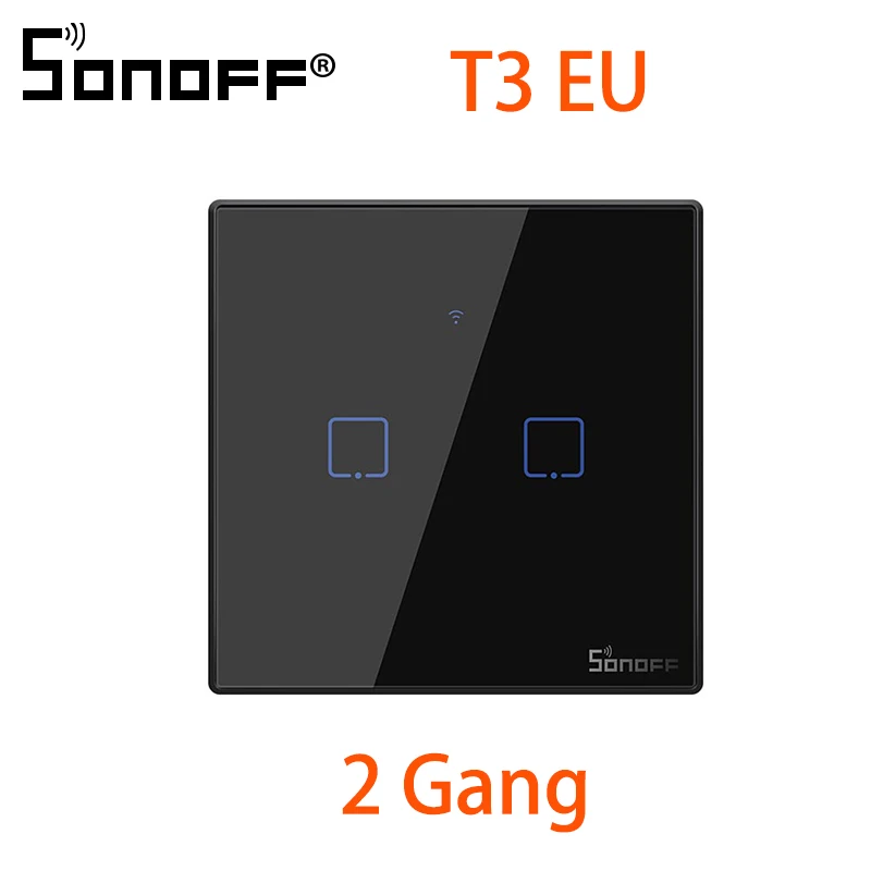 T3EU 2C SONOFF T3 EU/US/UK TX умный Wifi настенный сенсорный переключатель черный с рамкой умный дом 1~ 3 банды 433 RF/Voice/APP Управление работает с Alexa - Комплект: T3EU 2C