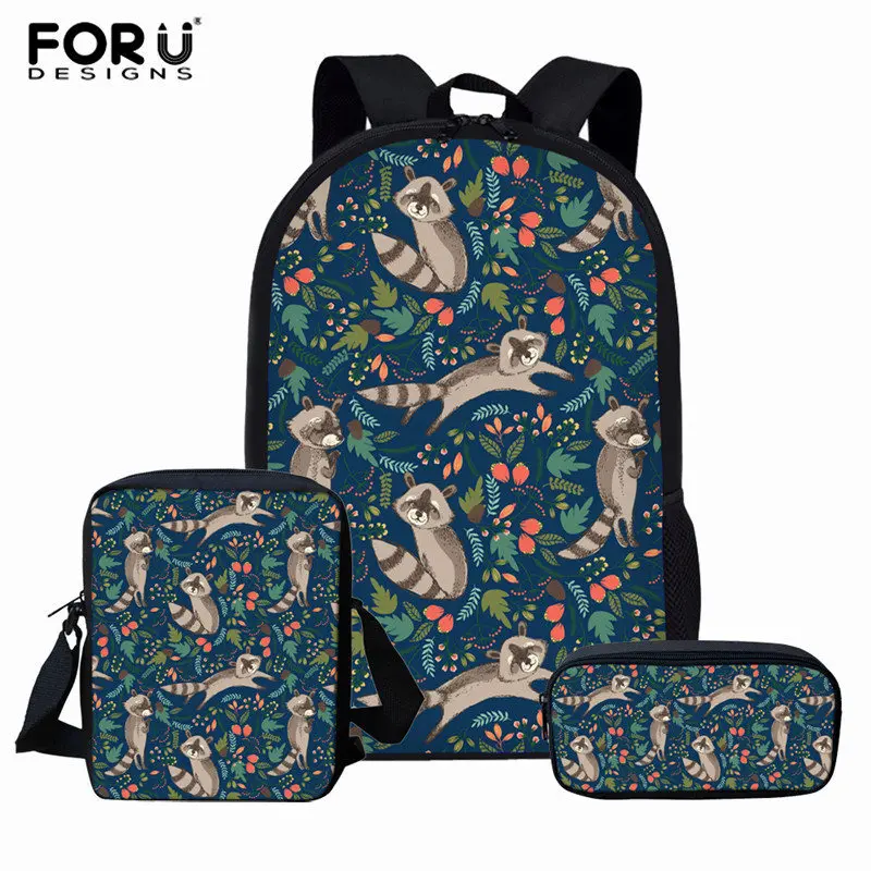 L5275CEK FORUDESIGNS/комплект школьной сумки с милым принтом енотов; сумки для книг для девочек; школьные сумки для учеников начальной школы; детская сумка; чехол-карандаш - Цвет: L5275CEK