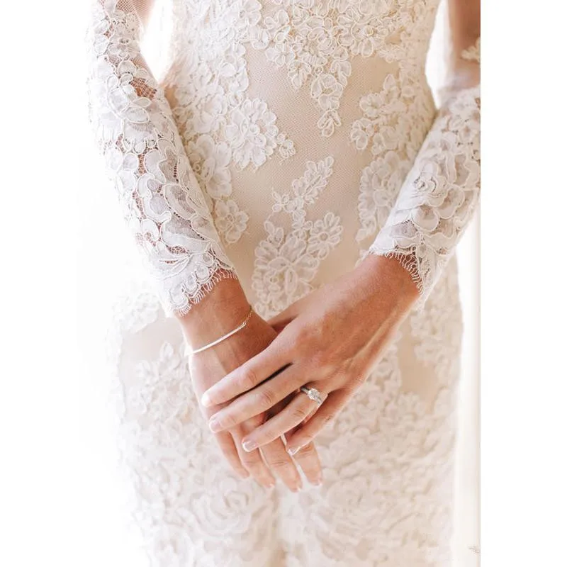 Кружевное свадебное платье в стиле бохо летнее уличное русалки с длинным рукавом