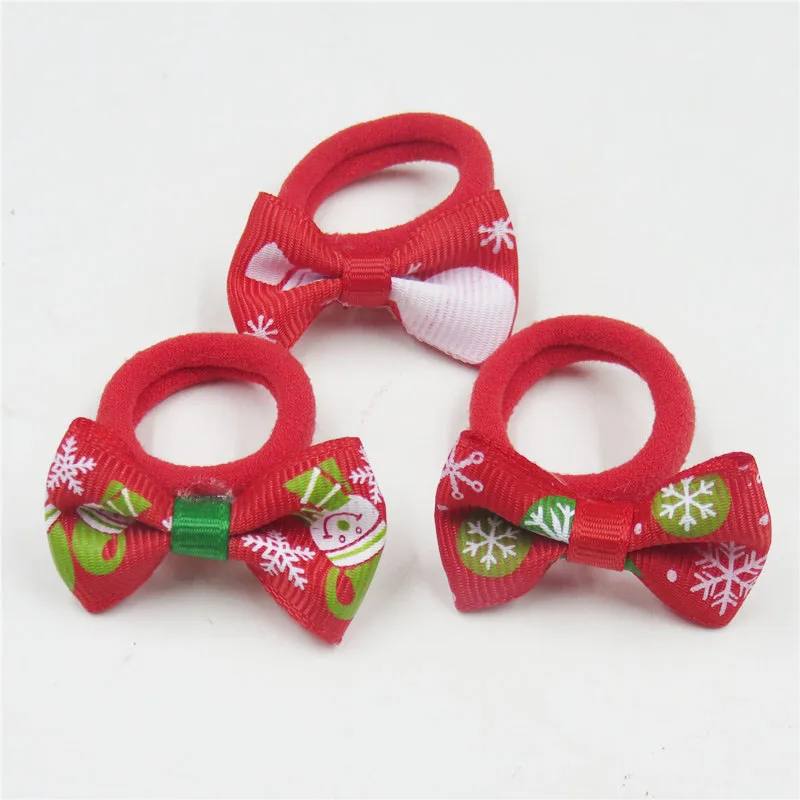 Red With Hair Ring 2 шт./лот, Яркие Рождественские маленькие заколки для волос с бантиком для девочек, детские эластичные резинки для волос, резинка для волос, зажимы, аксессуары для волос для детей - Цвет: Red With Hair Ring