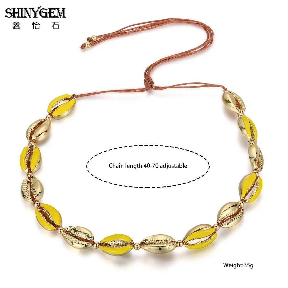ShinyGem регулируемое Золотистое Ожерелье из ракушек ручной работы богемное