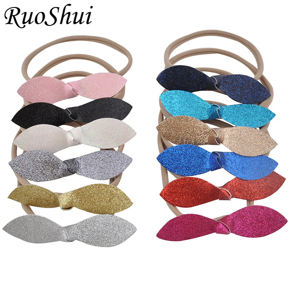 

12pcs/Lot Boutique Glitter Leather Headband Children Girls Stretchy Non-Marking Headwear Soft Elastic Band Hair Accessories