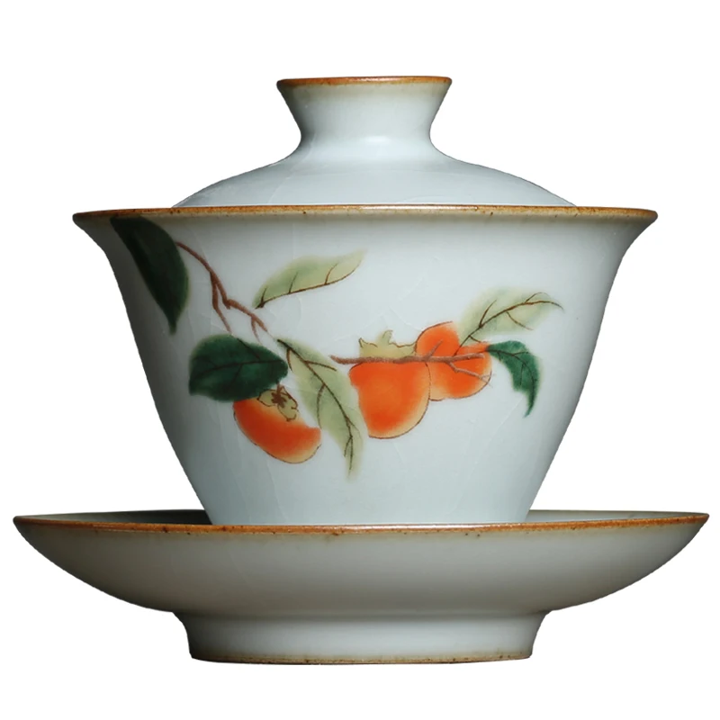 &quotKingTeaMall&quot фарфор Gaiwan чайная чашка с рисунком хурмы Gonfu Teawares teates Teatools