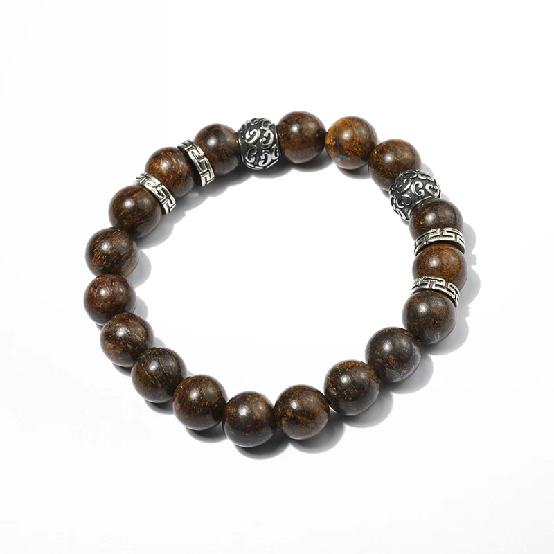Fashion 10mm natural stone beaded grey men bracelets bronzitite stainless steel charm bracelet jewelry | Украшения и аксессуары