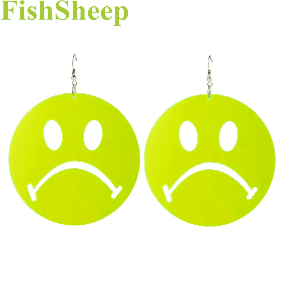 Большие неоновые акриловые серьги FishSheep висячие в стиле хип хоп с веселым лицом