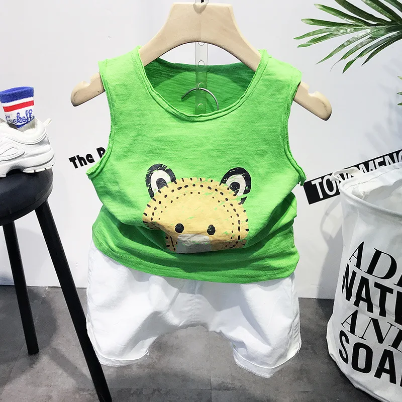 Unisex 2019 Baby Boys Girls Clothes Summer Kids Clothings Bear Print Sleeveless Tops Vest + Shorts Outfits Children Sets S93701A | Детская