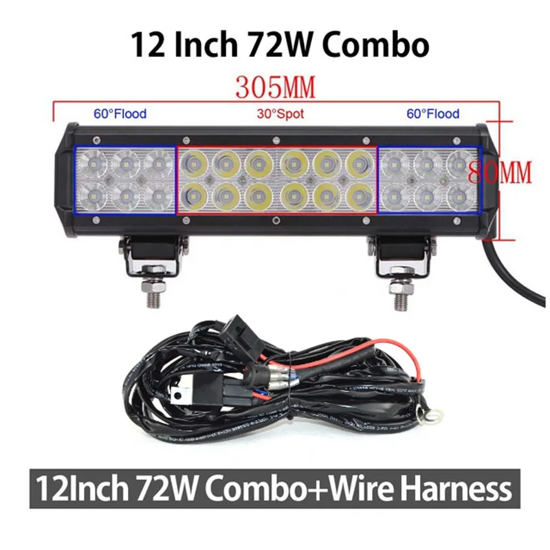72W With Wire 20''23'28''36''44'' светодиодный светильник для 4x4 внедорожников, внедорожников, вездеходов, лодок, автомобилей 4WD, 12 В, 24 В, комбинированный луч, светодиодный светильник для внедорожников - Цвет: 72W With Wire