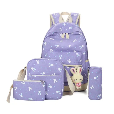 purple 4 шт./компл. мультфильм рисунок в виде зайчика; школьная сумка Холст Школьные сумки для подростков милые девочки книжная сумка для детей - Цвет: purple