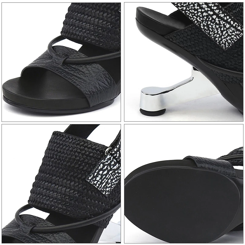 

WETKISS Emboss Cow Leather Sandals Women Open Toe Footwear Fashion Platform Shoes Female Unusual Heel High Shoes Woman Summer