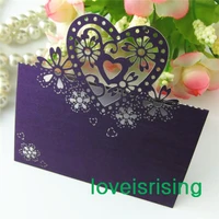 free shipping 50pcs purple color laser cut place cards wedding name cards for wedding party table decoration 7 colors u pick
