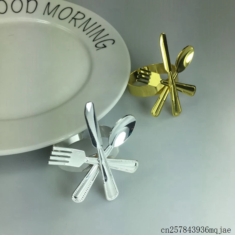 30pcs Knife &amp Forks Napkin Rings Holder Silver Gold Dinnerware for Wedding Party Decoration | Дом и сад