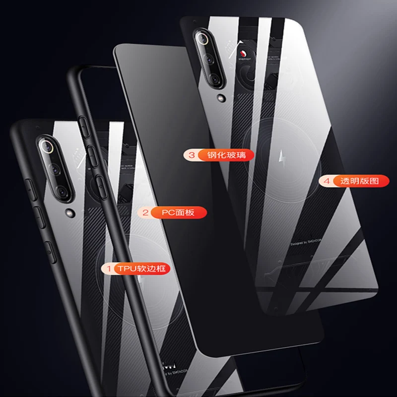 Для Xiaomi Mi 9 чехол Mi9 tansparent закаленное стекло + ТПУ кромка жесткая задняя крышка для