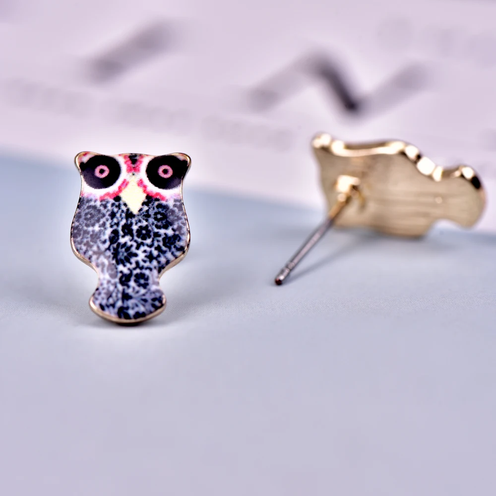 Josbores Cute Little Oil Colorfully Owl Stud Earrings for Women Lovely Cartoon 3D Animal Ear Cuff Fashion Jewelry | Украшения и