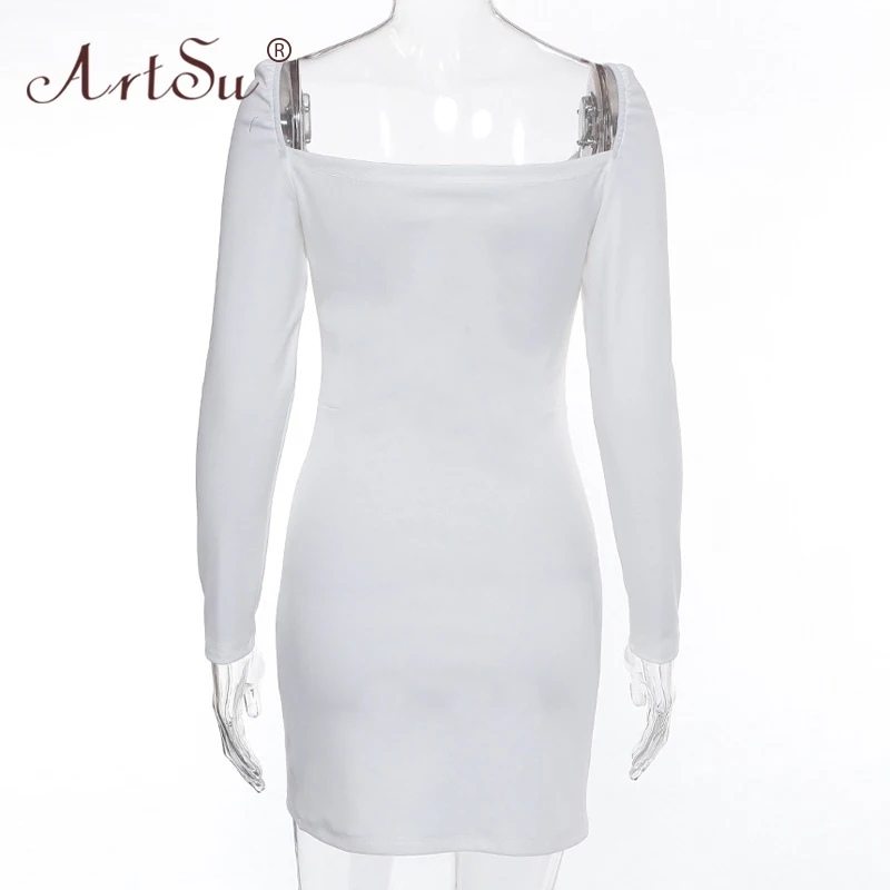 ArtSu/Белое платье Vestidos модные женские вечерние платья с длинным рукавом