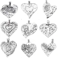 2pcs tibetan large tone hammered love heart charms pendants for findings earrings jewelry necklace