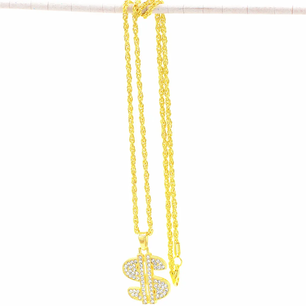 Ожерелье Uodesign в стиле хип-хоп Золотистое с кулоном долларах США цепочка