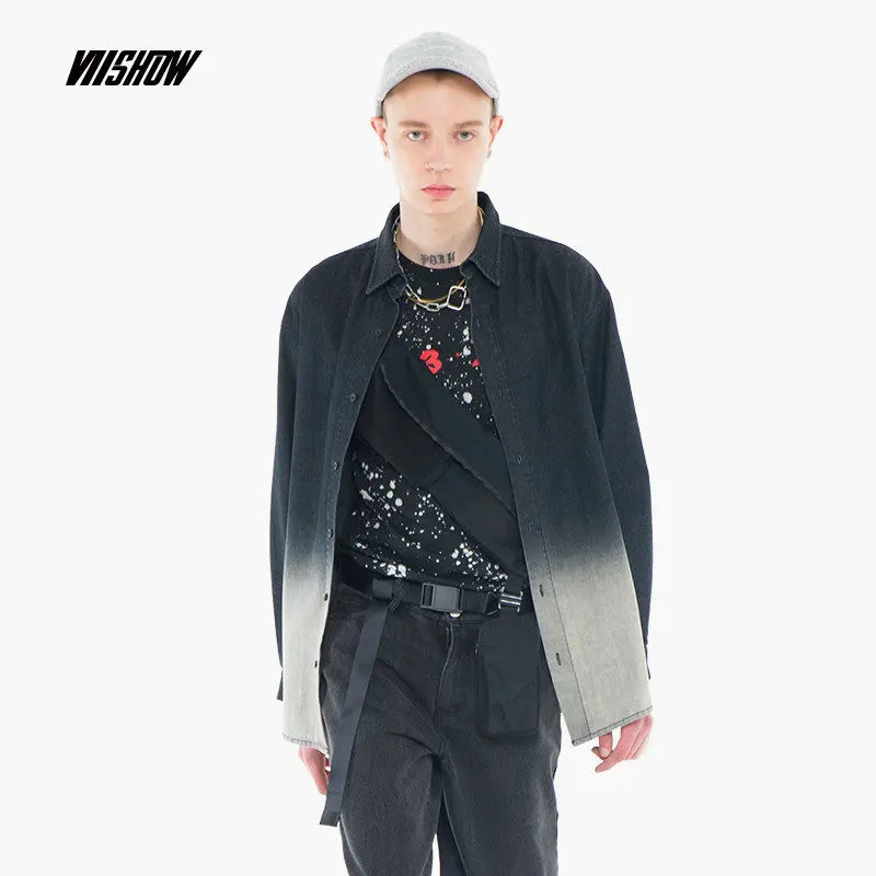 VIISHOW мужские рубашки брендовая футболка с переходом цвета Camisa Masculina 2018 Новая