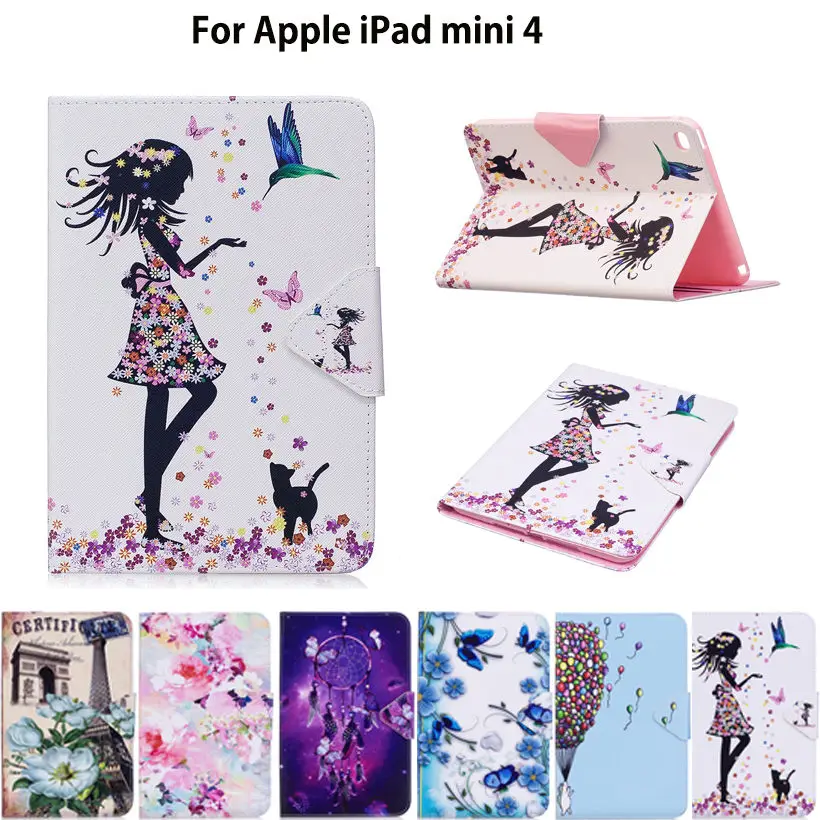 Модный чехол для планшета с рисунком для Apple iPad mini 4 Mini4, умный чехол, Модный чехол для девочки с кошкой, откидная подставка, силиконовый чехол из искусственной кожи