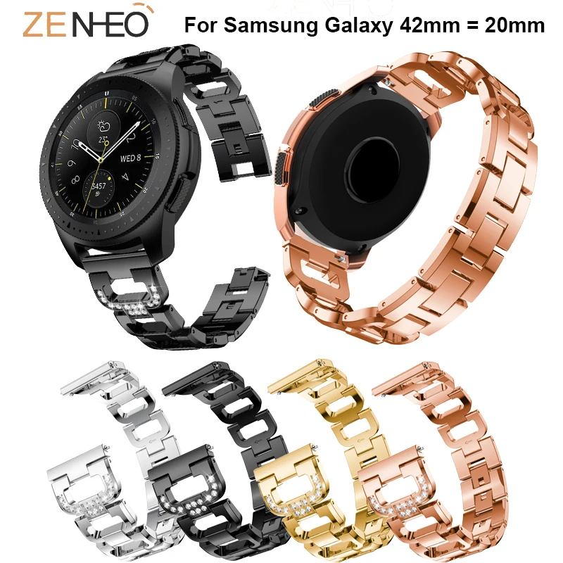 

20mm Strap for Samsung Galaxy Watch 42mm Watch Band for Samsung gear s2/gear sport watches straps Bling Rhinestones Metal Bands