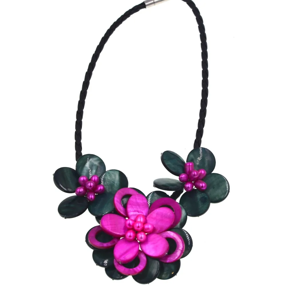 2018 новый дизайн темно зеленый и ярко розовый пресноводный жемчуг ракушка цветок