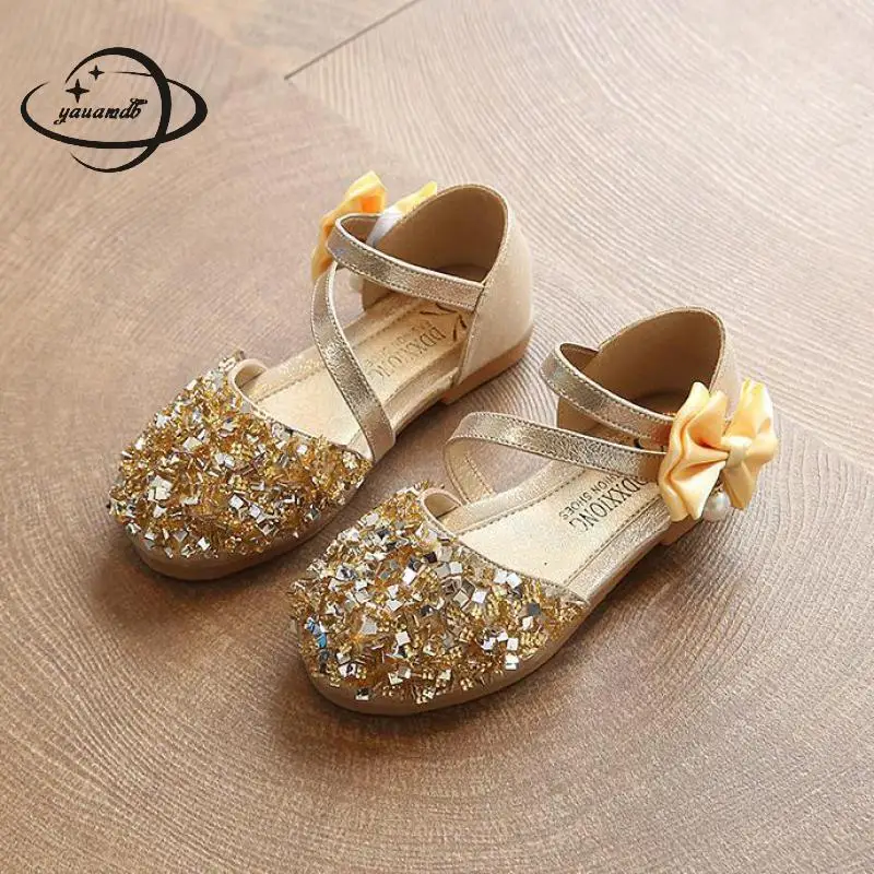 

0-11y Princess Dancing Kids Leather Shoes Spring Autumn Baby Girls Infant Sequins Solid Silver Children's Crystal Footwear Ly29