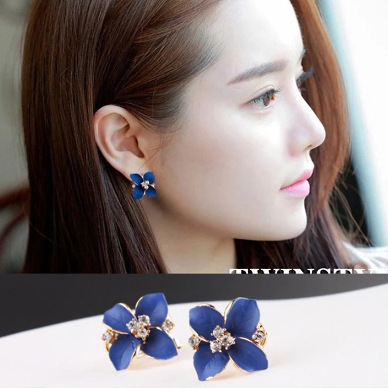 Модные серьги с цветком камелии синего цвета|camellia earrings|earrings flowerfashion flower earings |