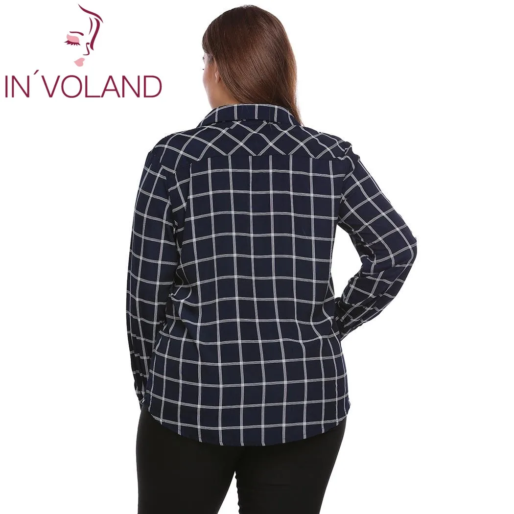 IN'VOLAND Женщины Плюс Размер Женская блузка Blusas топы Осень v-образный вырез с