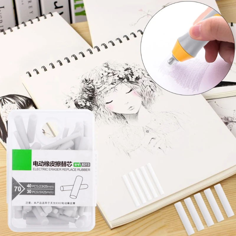 

70 Pcs Electric Eraser Replacement Sketch Erasing Rubber School Stationeries Use