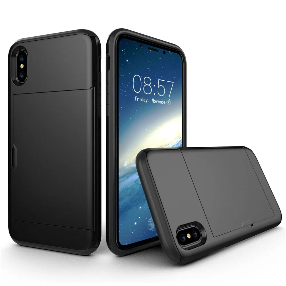 Черный Чехол для телефона samsung, чехол, двойной держатель для карт, ударопрочный кошелек, защитный чехол для samsung S6/S7/S8/S9/S10, чехол s - Цвет: Черный