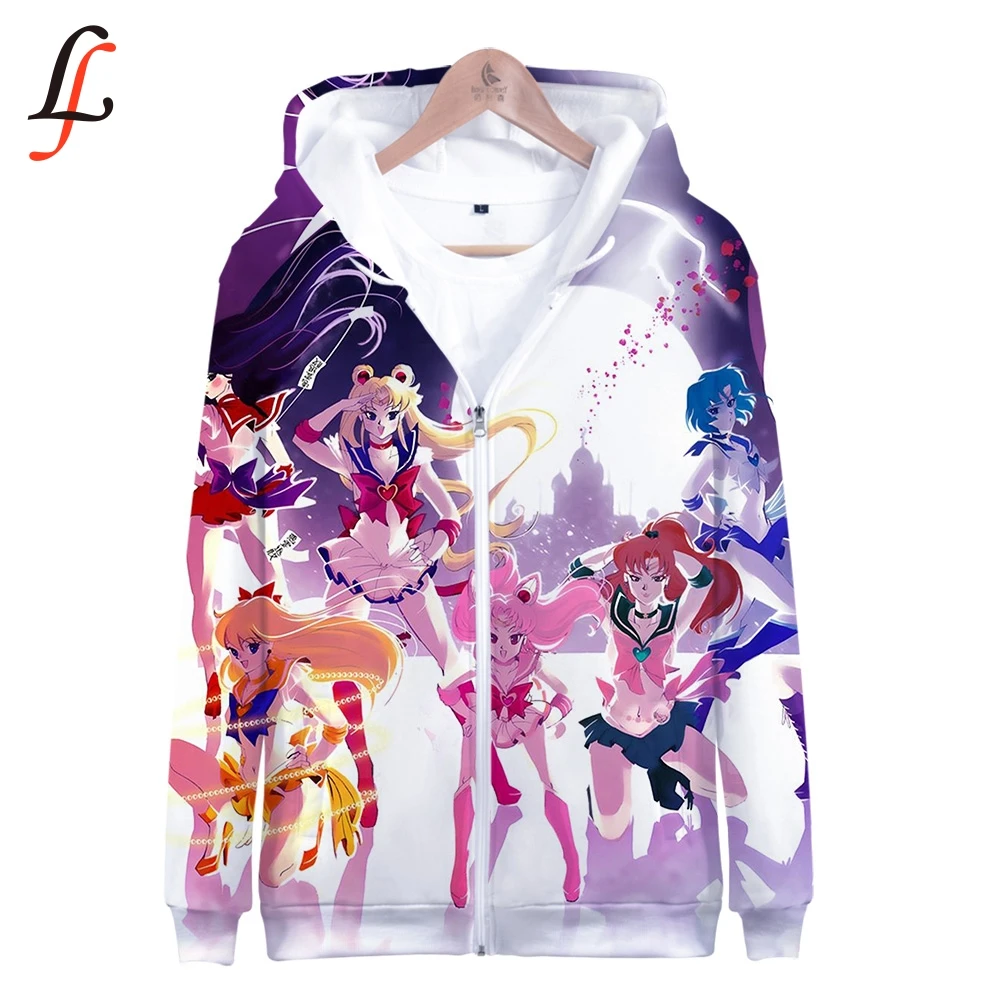 Sailor Moon 3D K Pop толстовки с молнией свитшоты Топы Harajuku Повседневный пуловер уличная