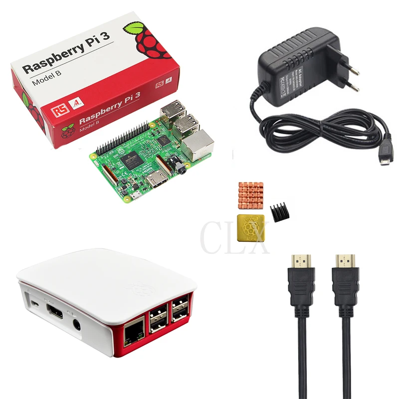 Raspberry Pi 3 Model B + стартовый комплект чехол карта 16GB адаптер питания 5V 3A кабель HDMI