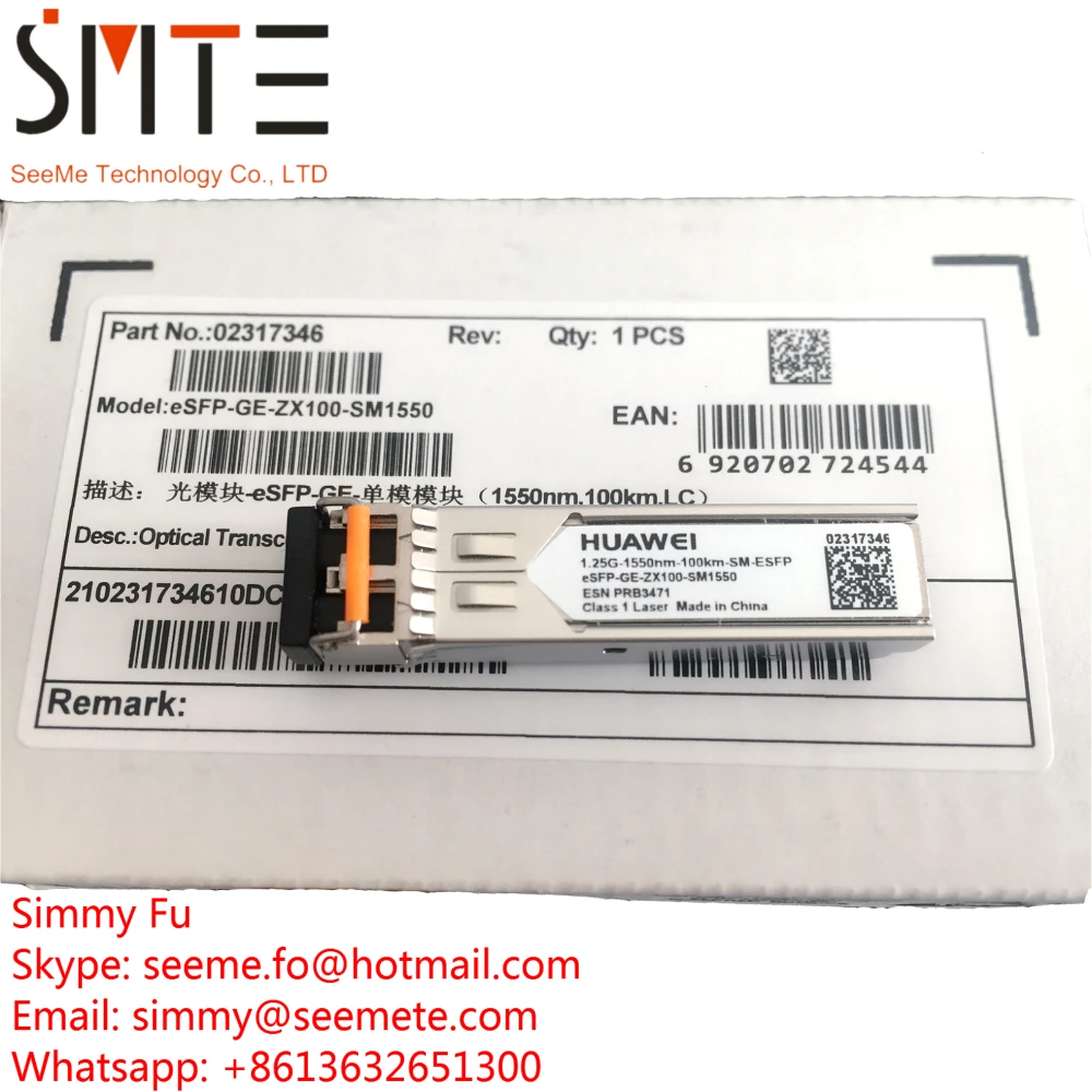 

Модуль лазерного оптического приемопередатчика HW eSFP-GE-ZX100-SM1550 1,25G-1550nm-100km-SM-ESFP std PRB3471, класс 1