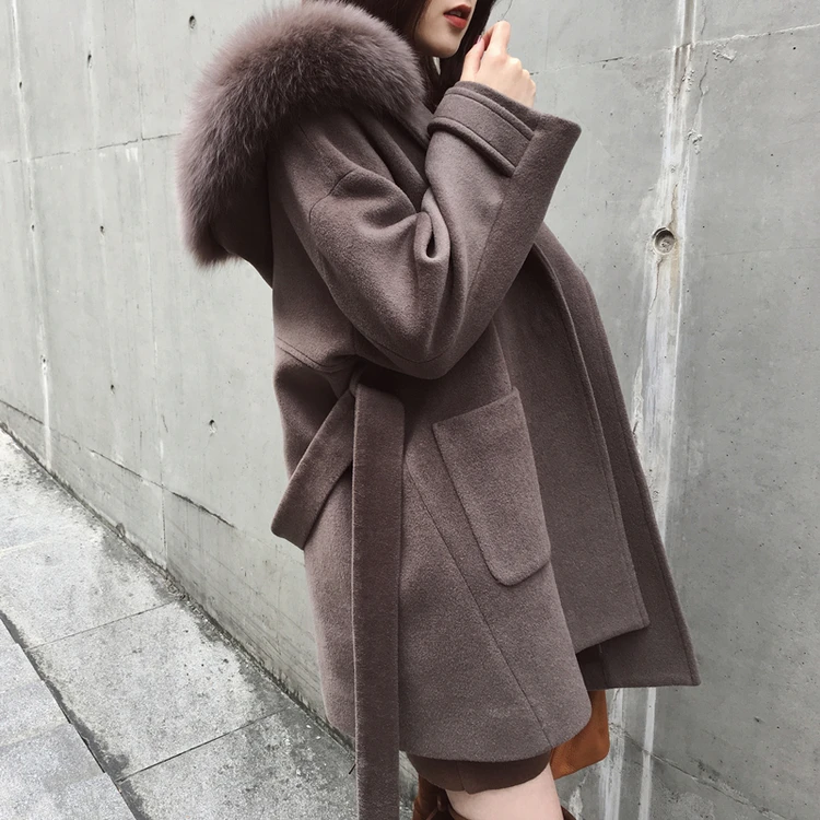 Women wool coat Office Lady Hooded Women Wool Blend Coat Double Breasted Solid Cashmere Jacket Slim Regular Ladies Coats C338