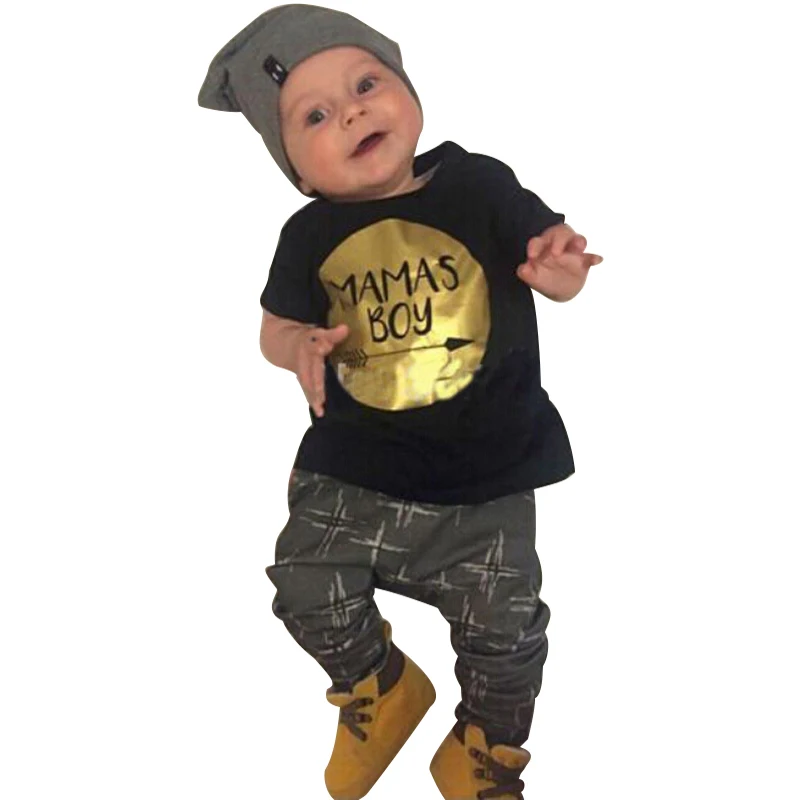 Комплект детской одежды I love papa mama футболка и штаны в полоску для мальчиков