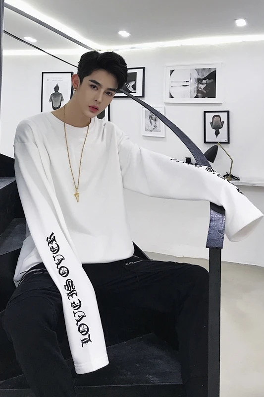 M-2XL!! Autumn European and American letter printing men's long section long-sleeved hip-hop loose bottoming shirt. | Мужская одежда