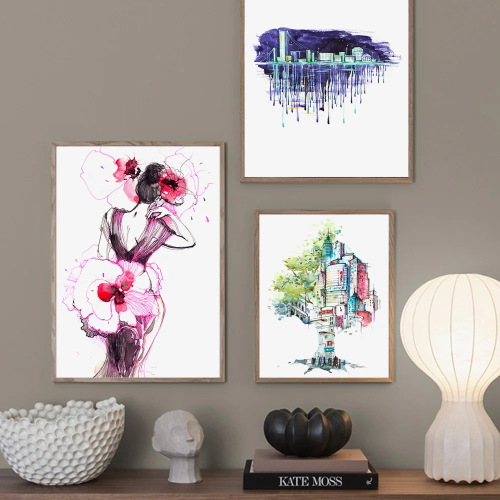 Постеры и принты в скандинавском стиле на высоких каблуках с акварельными