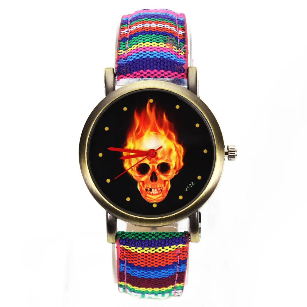 Женские/мужские наручные часы Fire Hot Dark burn Skull для Хэллоуина Холщовый ремешок