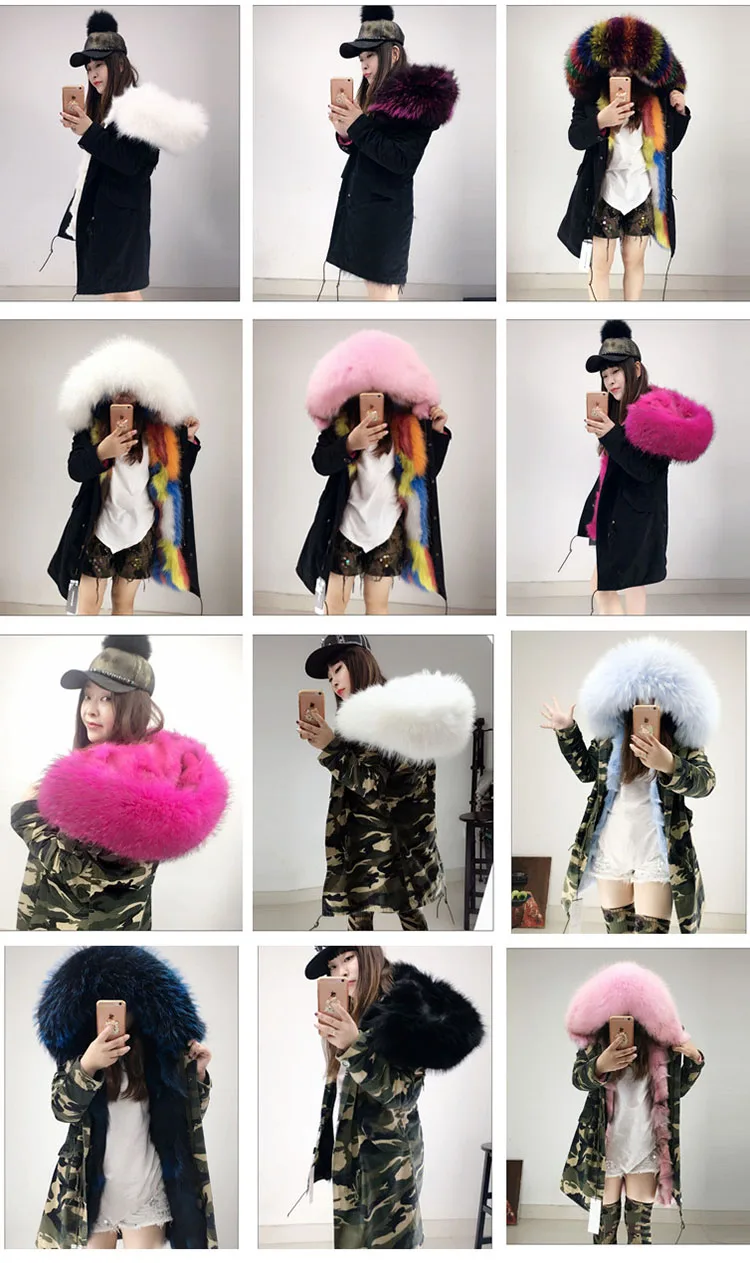 2020 Новая модная зимняя женская длинная камуфляжная меховая парка с воротником из