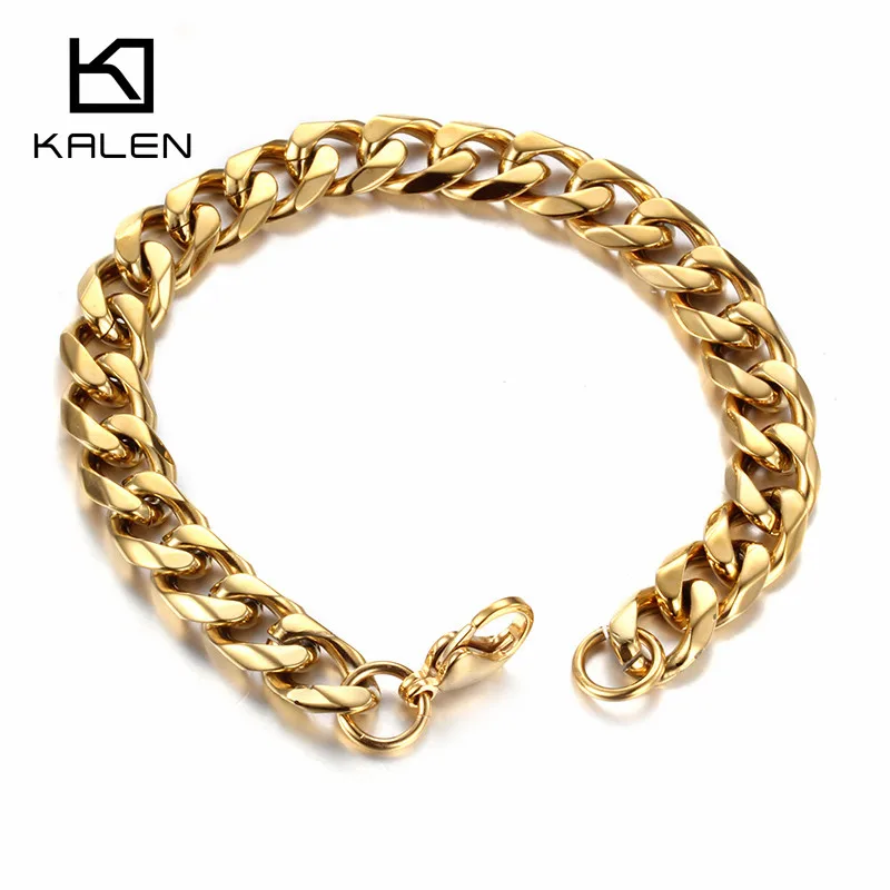 Новый итальянский золотистый браслет Kalen из звеньев цепи модный нержавеющей
