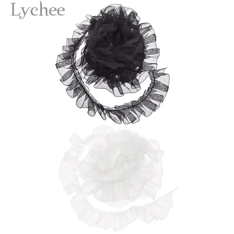 

Lychee Life 2 ярда, плиссированные края, шифоновые кружева с оборками, черные, белые кружева, отделка, «сделай сам», швейный материал для одежды