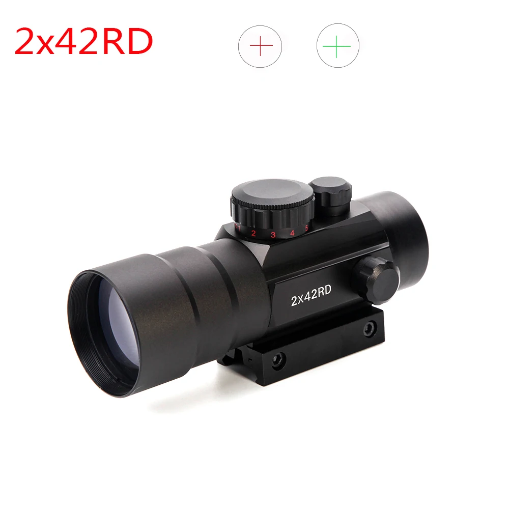 Красный точечный прицел 2X42RD Красный Зеленый Крест освещенный прицел с 20 мм и 11 мм рельсовым креплением для охотничьего прицела