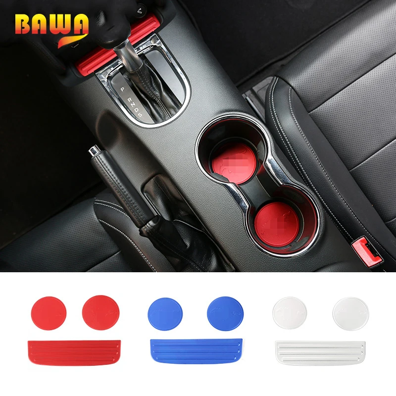 

BAWA 3 Color Aluminum Alloy Car Armrest Cup Mat Bottom Cushion Interior Pad Dcoration For Ford Mustang 2015 Up Car Styling
